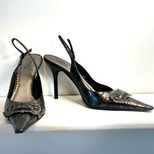 Carlos Santana black buckle heel, size 6